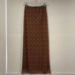 URBAN OUTFITTERS FLORAL MESH MAXI SKIRT WOMENS SIZE XS BROWN
